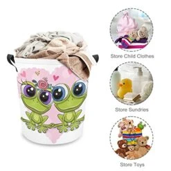 HoaMoya Collapsible Two Cute Cartoon Frogs Laundry Hamper Pink Heart Nursery Hamper Large Waterproof Clothes Toy Storage Basket Bin For Kids Boys Girls Bedroom Bathroom -Safavieh Furniture 515XUn1hWQL