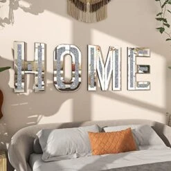 SHYFOY Home Letter For Wall Decor, Mirrored Crushed Diamond Living Room Letter Wall Decor, Large 3D Wall Art Sign Home Decorations For Living Room