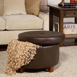 HomePop Round Leatherette Storage Ottoman With Lid, Chocolate Brown Large 17 HomePop Round Leatherette Storage Ottoman With Lid, Chocolate Brown Large -Safavieh Furniture 515dX5AQRlL