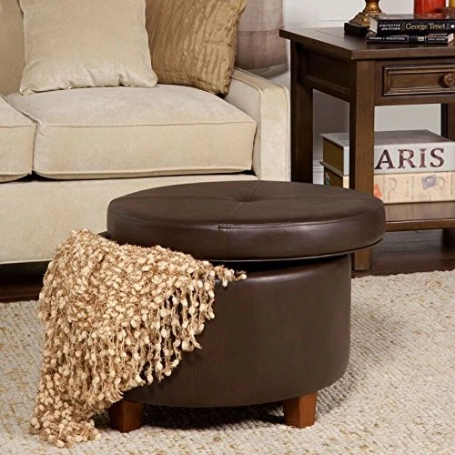 HomePop Round Leatherette Storage Ottoman With Lid, Chocolate Brown Large 4 HomePop Round Leatherette Storage Ottoman With Lid, Chocolate Brown Large - Image 4