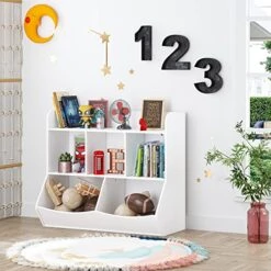 UTEX Toy Storage Organizer With Bookcase, Kid’s Multi Shelf Cubby For Books,Toys, Storage Organizer For Boys,Girls Play Room/Bedroom-White -Safavieh Furniture 515e6lOczJL