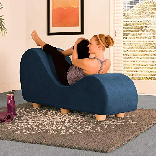 Avana Chaise Lounge Chair For Stretching And Relaxation, Maple Wood Feet, Microvelvet - Marine 2 Avana Chaise Lounge Chair For Stretching And Relaxation, Maple Wood Feet, Microvelvet - Marine - Image 2