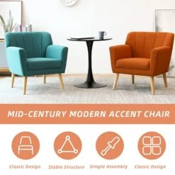 MELLCOM Mid Century Modern Accent Chair, Comfy Linen Fabric Club Chair With Solid Wood Legs Tufted Back, Upholstered Armchair Chairs For Living Room, Reading Room, Bedroom, Orange/Blue -Safavieh Furniture 515h4xbP2xL
