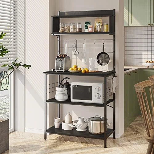 Bestier Bakers Rack With Power Outlets, Height Adjustable Microwave Stand, Kitchen Storage Shelf Rack With 8 S-Shaped Hooks, Coffee Bar Table 5 Tiers Rustic 13 Bestier Bakers Rack With Power Outlets, Height Adjustable Microwave Stand, Kitchen Storage Shelf Rack With 8 S-Shaped Hooks, Coffee Bar Table 5 Tiers Rustic - Image 13