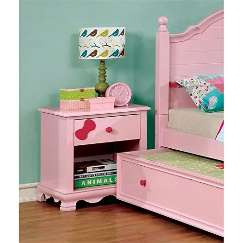 BOWERY HILL Transitional Wood 1-Drawer Nightstand In Pink 2 BOWERY HILL Transitional Wood 1-Drawer Nightstand In Pink - Image 2