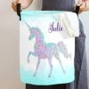 Watercolor Unicorn Personalized Laundry Basket Clothes Hamper With Handles Waterproof,Custom Collapsible Laundry Storage Baskets For Bedroom,Bathroom Decorative Large Capacity
