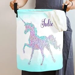 Watercolor Unicorn Personalized Laundry Basket Clothes Hamper With Handles Waterproof,Custom Collapsible Laundry Storage Baskets For Bedroom,Bathroom Decorative Large Capacity