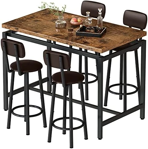 AWQM Dining Table Set For 4, Modern 47.2" Kitchen Table With Benches Set, Marble Tone Texture, Metal Frame, Height Adjustable Feet, Dining Room Table Set For Kitchen, Dining Room - Black 14 AWQM Dining Table Set For 4, Modern 47.2" Kitchen Table With Benches Set, Marble Tone Texture, Metal Frame, Height Adjustable Feet, Dining Room Table Set For Kitchen, Dining Room - Black - Image 14