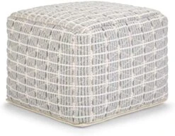 SIMPLIHOME Noreen Square Pouf, Footstool, Upholstered In Light Blue And White Cotton Handloom Woven Pattern, For The Living Room, Bedroom And Kids Room, Transitional, -Safavieh Furniture 515w9UXzG L. AC