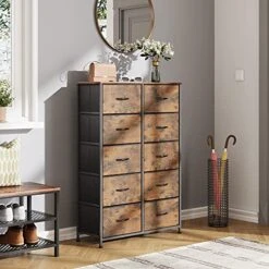 WLIVE 9 Drawer Dresser And 10 Drawer Tall Chest Organizer Set, Fabric Storage Tower For Bedroom, Nursery, Entryway, Closets, Charcoal Gray -Safavieh Furniture 515z6Cb6BRS