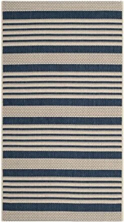 SAFAVIEH Courtyard Collection 2' X 3'7" Navy/Beige CY6062 Stripe Indoor/ Outdoor-Waterproof Easy-Cleaning Patio Backyard Mudroom Accent-Rug