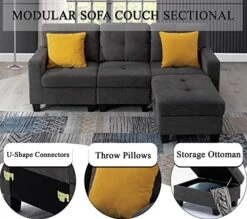 Flesser Loveseat Sofa Couch For Small Spaces With Storage Ottoman Modular Fabric Couch Sectional Sofa Set 2 Seater Sofa Sectional Sets With Pillows For Living Room Office Home, Dark Grey -Safavieh Furniture 516E424fc8L