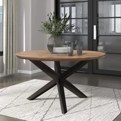 Lexicon Mazey Round Dining Table, Espresso & Natural/Black