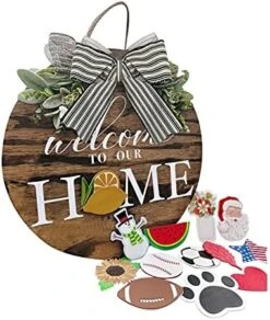 MatureGirl Seasonal Welcome Sign With Interchangeable Front Door Porch Pendant Rainbow Decorations Ball (W, One Size) -Safavieh Furniture 516J6KXkX0S. AC