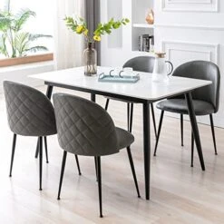 Guyou PU Leather Dining Chairs Set Of 4, Upholstered Guest Chairs Side Chairs Round Back, Modern Accent Chairs With Gold Legs For Living Room Bedroom Reception Room(Grey)