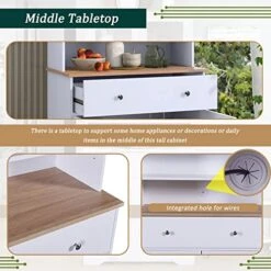 71" Freestanding Kitchen Pantry, Kitchen Cupboard Storage Cabinet With Glass Doors And Large Drawer Tall Pantry Cabinet Sideboard With Adjustable Shelves For Dining Room, Living Room, White+Oak -Safavieh Furniture 516KMaGDKAL