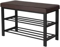 SONGMICS Shoe Bench, 3-Tier Shoe Rack For Entryway, Storage Organizer With Foam Padded Seat, Faux Leather, Metal Frame, For Living Room, Hallway, 12.2 X 31.9 X 19.3 Inches, Black ULBS58H 11 SONGMICS Shoe Bench, 3-Tier Shoe Rack For Entryway, Storage Organizer With Foam Padded Seat, Faux Leather, Metal Frame, For Living Room, Hallway, 12.2 X 31.9 X 19.3 Inches, Black ULBS58H -Safavieh Furniture 516MCcxdcfL. AC