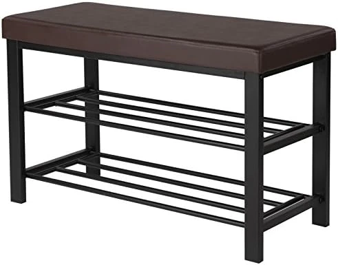 SONGMICS Shoe Bench, 3-Tier Shoe Rack For Entryway, Storage Organizer With Foam Padded Seat, Faux Leather, Metal Frame, For Living Room, Hallway, 12.2 X 31.9 X 19.3 Inches, Black ULBS58H 6 SONGMICS Shoe Bench, 3-Tier Shoe Rack For Entryway, Storage Organizer With Foam Padded Seat, Faux Leather, Metal Frame, For Living Room, Hallway, 12.2 X 31.9 X 19.3 Inches, Black ULBS58H - Image 6