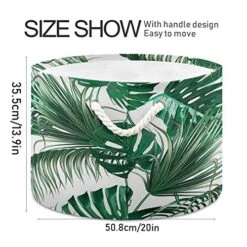 ALAZA Tropical Palm Tree Jungle Leaf Green Large Storage Laundry Basket With Handles For Blanket Towels Nursery Hamper Bin 20" X 20" X 14"