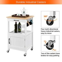 Yaheetech Rolling Kitchen Island With Single Door Cabinet And Storage Shelf, Kitchen Cart With Drawer On Swivel Wheels For Dining Room/Living Room, 18"x22"x35"H, White -Safavieh Furniture 516aWlnvlsL