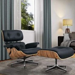 GENERIC Mid Century Lounge Chair With Ottoman, Genuine Leather Classic Modern Chair With 8-Layer Palisander Wood And Aluminum Base For Living Room Office Study Lounge (Palisander And White, Standard Size) -Safavieh Furniture 516cisg7qNL. AC