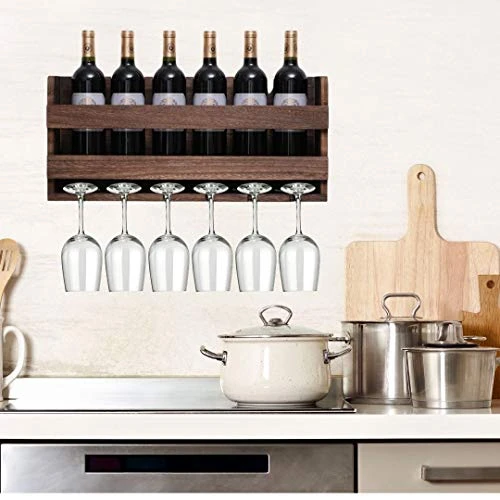 Wall Mounted Wine Rack And Glass Holder - Hanging Bottle & Glass Rack - 6 Bottles & Stemware Glass Organizer For Kitchen, Bar, Or Home 4 Wall Mounted Wine Rack And Glass Holder - Hanging Bottle & Glass Rack - 6 Bottles & Stemware Glass Organizer For Kitchen, Bar, Or Home - Image 4