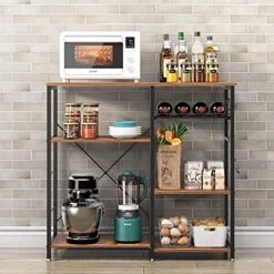 Wellynap Kitchen Bakers Rack With Storage, Industrial Microwave Oven Stand With Cabinet, Kitchen Stand With Hooks, Vintage Brown -Safavieh Furniture 516jMU77CmL