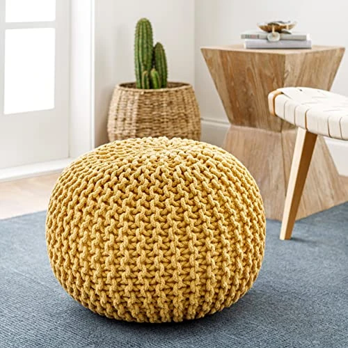 Artistic Weavers McIntosh Cotton Knitted Round Pouf 14"H X 20"W X 20"D,Saffron 5 Artistic Weavers McIntosh Cotton Knitted Round Pouf 14"H X 20"W X 20"D,Saffron - Image 5
