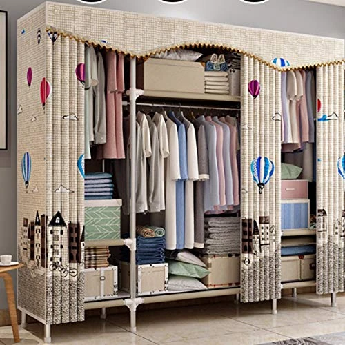 HMGGDD Simple Wardrobe Reinforced Thicken Cloth Sturdy Steel Frame Assembly Oxford Locker Hanging Wardrobe 3 HMGGDD Simple Wardrobe Reinforced Thicken Cloth Sturdy Steel Frame Assembly Oxford Locker Hanging Wardrobe - Image 3