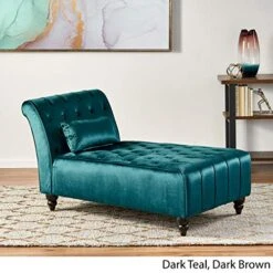 GDFStudio Rafaela Modern Glam Tufted Velvet Chaise Lounge With Scrolled Backrest, Dark Teal And Dark Brown -Safavieh Furniture 516rdP5dwBL