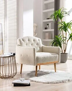 KINFFICT Modern Accent Chair, Upholstered Single Sofa Arm Chair For Living Room And Bedroom, Upholstered Comfy Armchair Chair With Solid Tapered Metal Legs, White -Safavieh Furniture 5175LJo9sIL