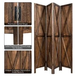 4 Panel Wood Farmhouse Room Dividers, 5.6 Ft Tall Freestanding Decorative Partition Wall Room Divider Screen, Folding Privacy Screen For Home Bedroom -Safavieh Furniture 5178LO6pizL