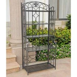 International Caravan 5-Tier Iron Indoor/Outdoor Bakers Rack, Pewter 8 International Caravan 5-Tier Iron Indoor/Outdoor Bakers Rack, Pewter -Safavieh Furniture 5179LwrraPL
