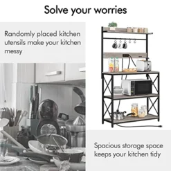 Yaheetech Kitchen Bakers Rack With Power Outlet, 36.5" W Microwave Oven Stand Kitchen Storage Rack With Hooks For Dining Room, Kitchen Organizer Shelves For Spices, Pots And Pans, Gray 13 Yaheetech Kitchen Bakers Rack With Power Outlet, 36.5" W Microwave Oven Stand Kitchen Storage Rack With Hooks For Dining Room, Kitchen Organizer Shelves For Spices, Pots And Pans, Gray -Safavieh Furniture 517CHqtGrGL