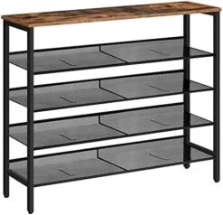 HOOBRO Shoe Rack, 5-Tier Shoe Storage Unit Flat & Slant Adjustable Shoe Organizer Shelf For 16 Pairs, Durable And Stable, For Entryway, Hallway, Closet, Dorm Room, Industrial, Rustic Brown BF01XJ01 -Safavieh Furniture 517DRaBtInL. AC