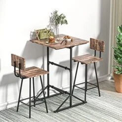 VECELO Dining Table Set For 2, Wooden Square Counter Height Dinette With 2 Bar Stools, For Kitchen Breakfast Nook, Living Room, Small Space, Rustic Brown 9 VECELO Dining Table Set For 2, Wooden Square Counter Height Dinette With 2 Bar Stools, For Kitchen Breakfast Nook, Living Room, Small Space, Rustic Brown -Safavieh Furniture 517K8cLynL. AC
