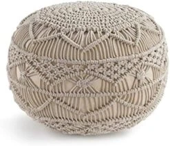 Pouf Ottoman - Hand Knitted Macrame Ottoman Pouf, Large Pouf Ottoman Foot Rest For Couch, 100% Cotton Cord, Poufs For Living Room, Floor Pouf Ottoman - 20 Diameter X 14 Height - Pure Natural -Safavieh Furniture 517KT3MK6fL. AC