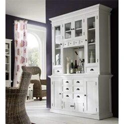 Beaumont Lane Wood China Cabinet In Pure White, Glass Doors, Storage, Drawers
