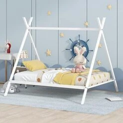 Full Size House Bed With Fence,Wood Toddler Floor Bed Frame With Roof For Kids, Teens, Girls, Boys,Easy Assembly,Grey -Safavieh Furniture 517VDfaQ02L. AC