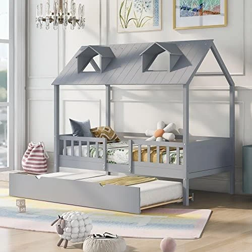House Bed Full For Kids With Storage Drawer, Wood Cabin Tent Bed Frame For Girls Boys, Montessori Beds With Roof And Window, Full Size, Green 14 House Bed Full For Kids With Storage Drawer, Wood Cabin Tent Bed Frame For Girls Boys, Montessori Beds With Roof And Window, Full Size, Green - Image 14