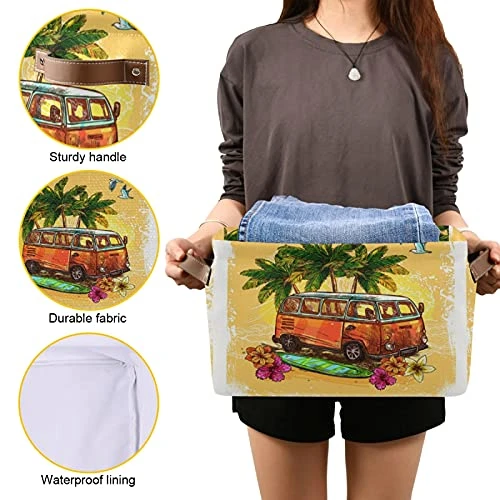 Oyihfvs Hippy Vintage Hamper Bus Surfboard Flowers Palm Trees Square Shelves Storage Basket Bin, Waterproof Laundry Hamper Bucket, Baby Nursery Organizer With Handles For Toys Clothes Room Closets 7 Oyihfvs Hippy Vintage Hamper Bus Surfboard Flowers Palm Trees Square Shelves Storage Basket Bin, Waterproof Laundry Hamper Bucket, Baby Nursery Organizer With Handles For Toys Clothes Room Closets - Image 7