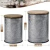 Oneinmil Rustic Storage Bins Farmhouse End Table Farmhouse Furniture Galvanized Metal Stool Ottoman Seat With Round Wood Lid Set Of 2