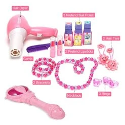 Vanity Set For Little Girls, Kids Vanity Table And Chair Set Princess Makeup Dressing Table With Drawer Folding With Mirror And Stool Beauty Makeup Vanity Kitchen Set For Toddlers, Pink -Safavieh Furniture 517Zziet0OL