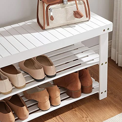 SONGMICS Shoe Bench Bundle With Wall Mounted Coat Rack, 3-Tier Bamboo Shoe Rack, 4 Dual Hooks, For Backpack Jacket, In The Entryway, Living Room, Bedroom, White ULBS004W01 And ULHR23WT 2 SONGMICS Shoe Bench Bundle With Wall Mounted Coat Rack, 3-Tier Bamboo Shoe Rack, 4 Dual Hooks, For Backpack Jacket, In The Entryway, Living Room, Bedroom, White ULBS004W01 And ULHR23WT - Image 2