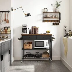 VASAGLE Kitchen Island, Kitchen Cart, 3-Tier Microwave Stand With 2 Drawers, Towel Bar, Spice Holder, 17.7 X 46.9 X 35.8 Inches, Rustic Brown And Black UKKI003B01 8 VASAGLE Kitchen Island, Kitchen Cart, 3-Tier Microwave Stand With 2 Drawers, Towel Bar, Spice Holder, 17.7 X 46.9 X 35.8 Inches, Rustic Brown And Black UKKI003B01 -Safavieh Furniture 517fhz2gNVS