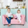 Costzon Kids Sofa Chair, 2 Seats Kids Couch Armrest Chair, Playroom Furniture With Two Cloth Pillows, Eucalyptus Frame Construction, Easy Movement, Perfect For Girls Aged 3-10, Pink