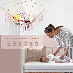 Stuffed Animal Toy Hammock Corner Hammock Organizer Display Rack Bohemian Net Bag For Hanging Toys Hanging Stuffed Animal Organizer Corner Toy Storage Rack Stuffed Animal Net Tassel 44 In (Pink) -Safavieh Furniture 517taqZK15L