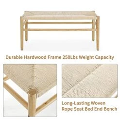 Knocbel Farmhouse Entryway Bench With Woven Rope Top And Solid Wood Frame, Living Room Bedroom End Of Bed Bench, 250lbs Weight Capacity, 39.5" W X 14.5" D X 17.5" H (Natrual) 11 Knocbel Farmhouse Entryway Bench With Woven Rope Top And Solid Wood Frame, Living Room Bedroom End Of Bed Bench, 250lbs Weight Capacity, 39.5" W X 14.5" D X 17.5" H (Natrual) -Safavieh Furniture 517zcqjeQaL