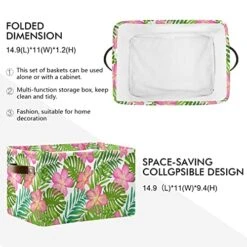ALAZA Rectangular Foldable Storage Bin Floral Exotic Tropical Collapsible Waterproof Laundry Hamper Baby Nursery Basket Organizer With Handles For Closet Toys Gifts 1PCS -Safavieh Furniture 5183vMEjhaL