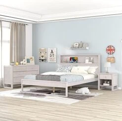 6 Pieces King Bedroom Sets, Rubber Wood King Size Platform Bed With Nightstand*2, Chest, Mirror And Dresser, Simple Style Wooden Bedroom Furniture Set For Teens Adults, Milky White -Safavieh Furniture 5186seZEO3L. AC 3